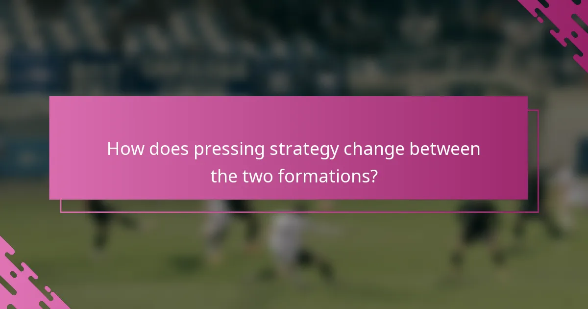 How does pressing strategy change between the two formations?